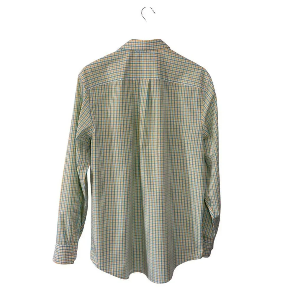 Banana Republic Non-Iron Classic Fit teal and yellow checked cotton button down
